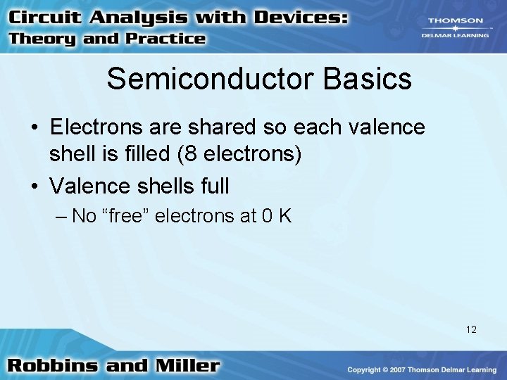 Semiconductor Basics • Electrons are shared so each valence shell is filled (8 electrons)