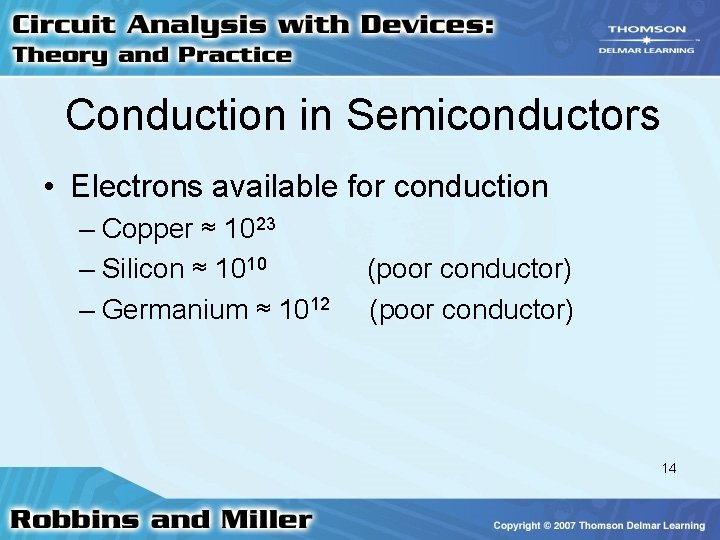 Conduction in Semiconductors • Electrons available for conduction – Copper ≈ 1023 – Silicon