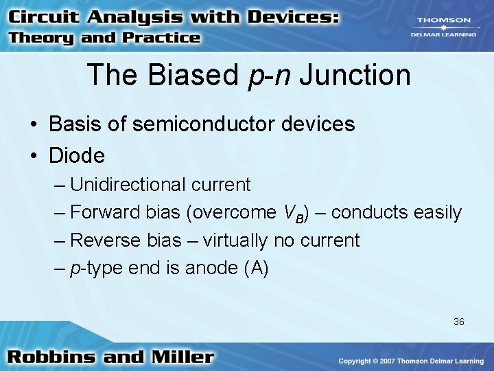 The Biased p-n Junction • Basis of semiconductor devices • Diode – Unidirectional current