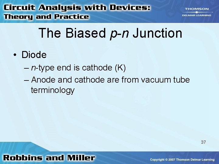 The Biased p-n Junction • Diode – n-type end is cathode (K) – Anode