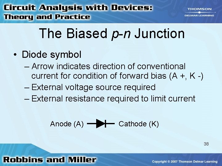 The Biased p-n Junction • Diode symbol – Arrow indicates direction of conventional current
