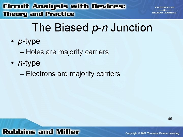 The Biased p-n Junction • p-type – Holes are majority carriers • n-type –