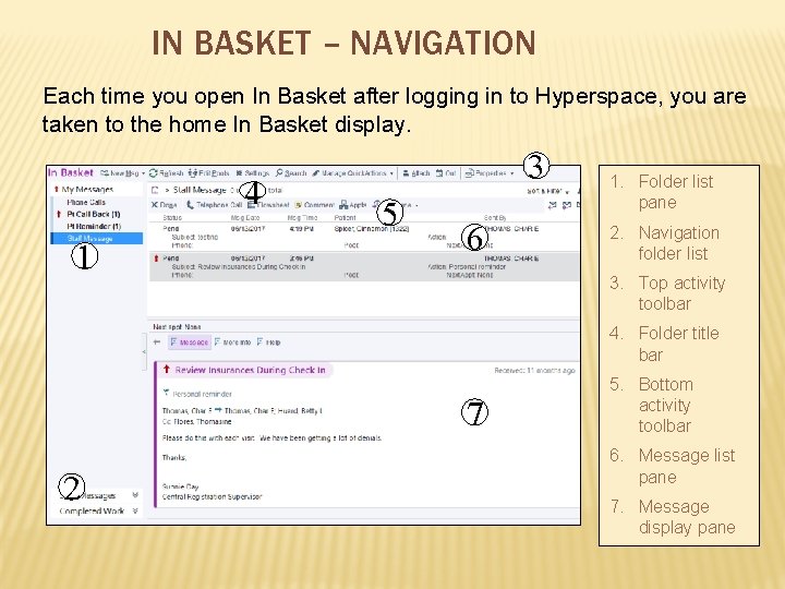 IN BASKET – NAVIGATION Each time you open In Basket after logging in to