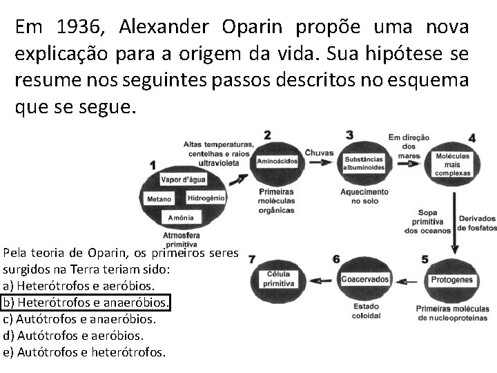 Em 1936, Alexander Oparin propõe uma nova explicação para a origem da vida. Sua