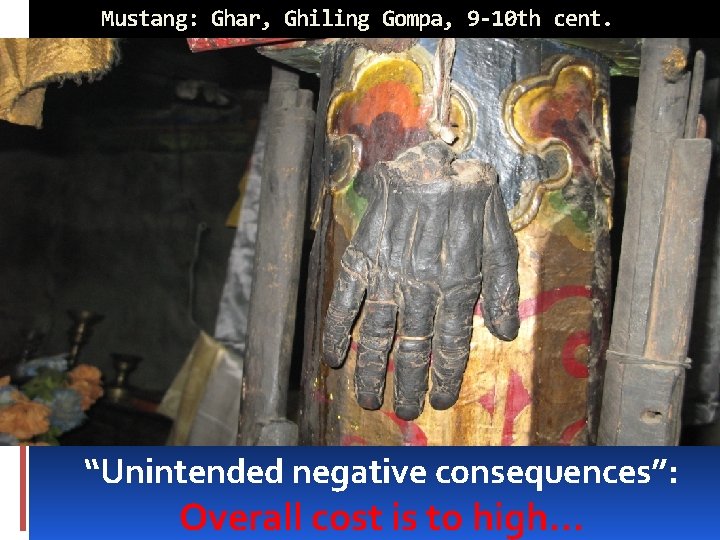 Mustang: Ghar, Ghiling Gompa, 9 -10 th cent. “Unintended negative consequences”: Overall cost is