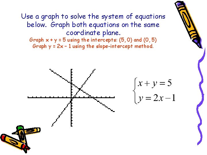 Use a graph to solve the system of equations below. Graph both equations on