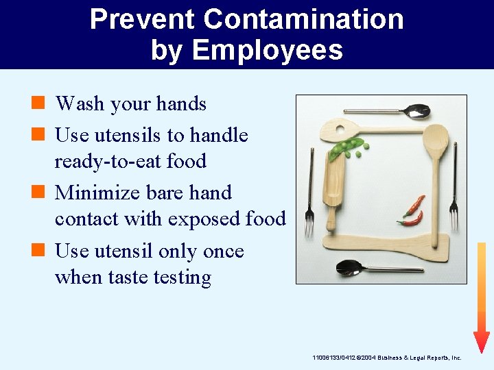 Prevent Contamination by Employees n Wash your hands n Use utensils to handle ready-to-eat