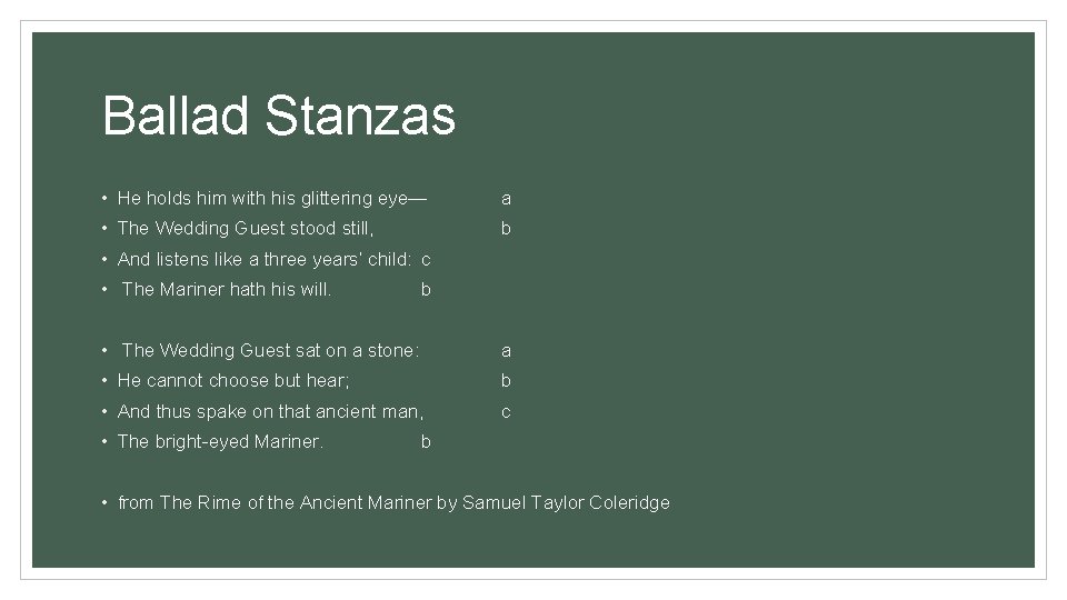 Ballad Stanzas • He holds him with his glittering eye— a • The Wedding