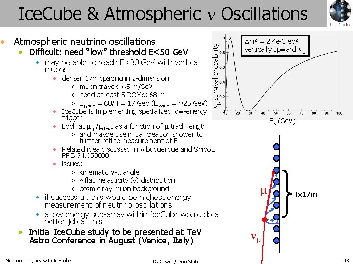  • Atmospheric neutrino oscillations • Difficult: need “low” threshold E<50 Ge. V •