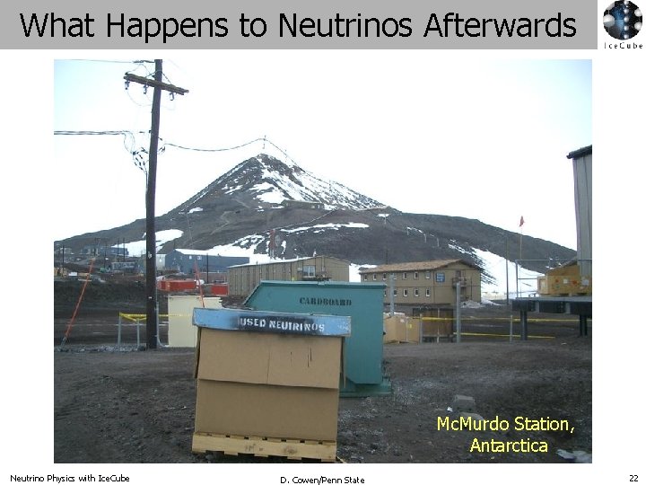 What Happens to Neutrinos Afterwards Mc. Murdo Station, Antarctica Neutrino Physics with Ice. Cube