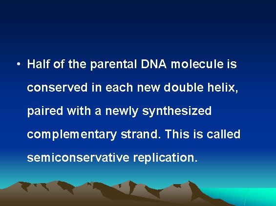  • Half of the parental DNA molecule is conserved in each new double