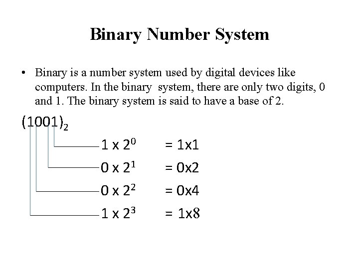 Binary Number System • Binary is a number system used by digital devices like