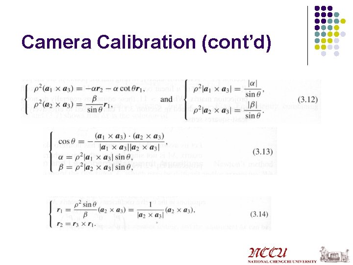 Camera Calibration (cont’d) 