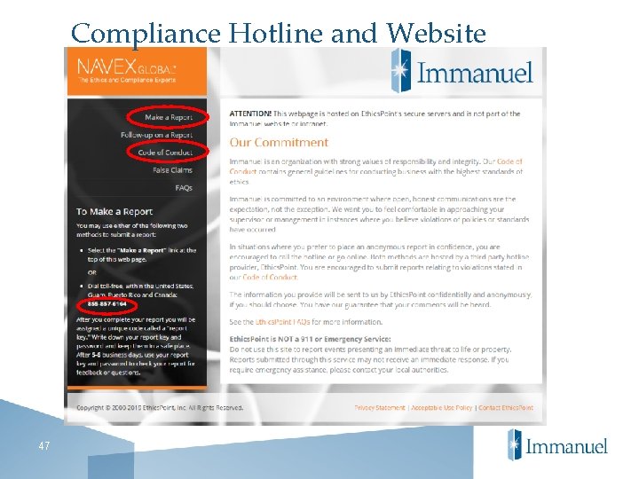 Compliance Hotline and Website 47 