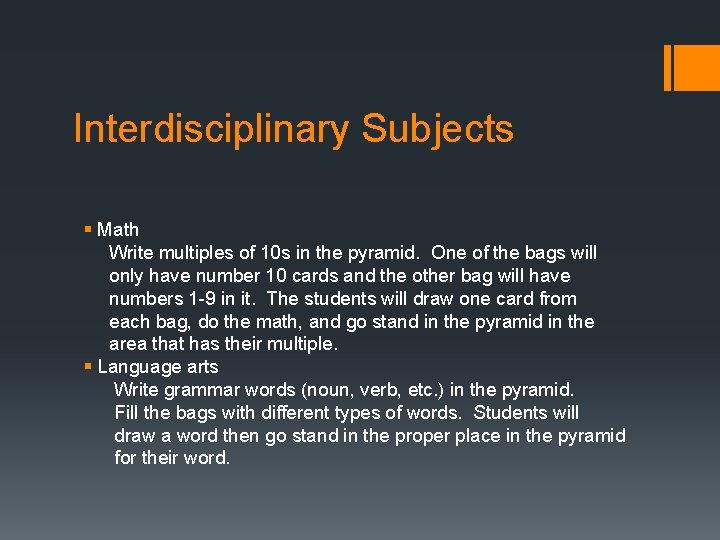 Interdisciplinary Subjects § Math Write multiples of 10 s in the pyramid. One of