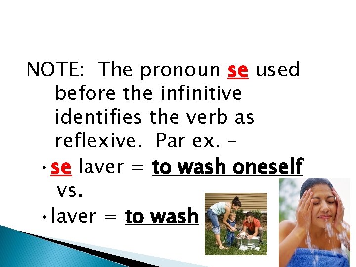 NOTE: The pronoun se used before the infinitive identifies the verb as reflexive. Par