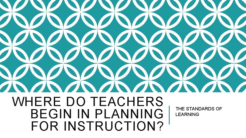 WHERE DO TEACHERS BEGIN IN PLANNING FOR INSTRUCTION? THE STANDARDS OF LEARNING 