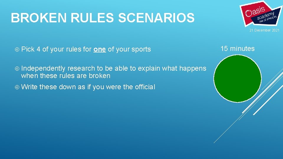 BROKEN RULES SCENARIOS 21 December 2021 Pick 4 of your rules for one of
