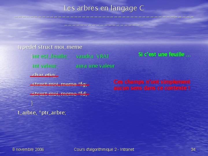 Les arbres en langage C --------------------------------typedef struct moi_meme {int est_feuille; int valeur; Si c’est