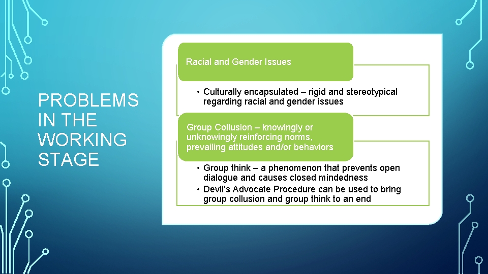 Racial and Gender Issues PROBLEMS IN THE WORKING STAGE • Culturally encapsulated – rigid