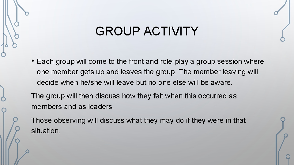 GROUP ACTIVITY • Each group will come to the front and role-play a group