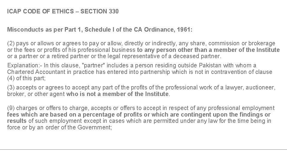 ICAP CODE OF ETHICS – SECTION 330 Misconducts as per Part 1, Schedule I