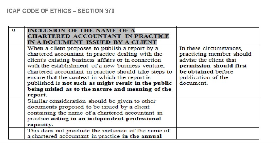 ICAP CODE OF ETHICS – SECTION 370 