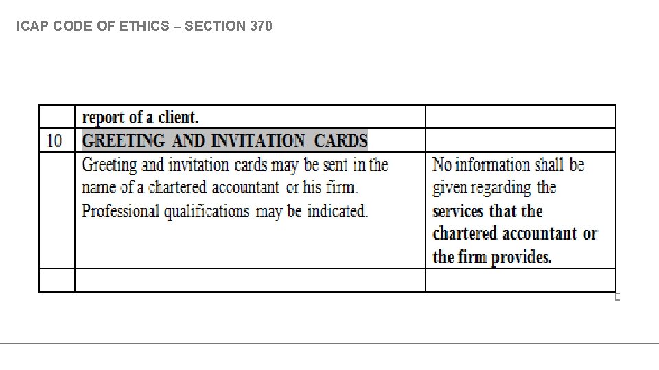 ICAP CODE OF ETHICS – SECTION 370 