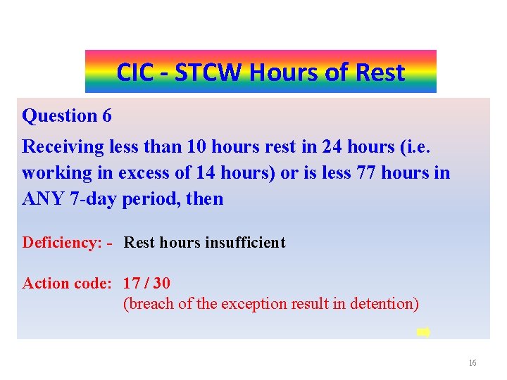 Port- Activities CIC STCW Hours of Rest Question 6 Receiving less than 10 hours