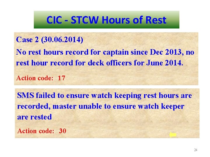 CIC - STCW Hours of Rest Case 2 (30. 06. 2014) No rest hours