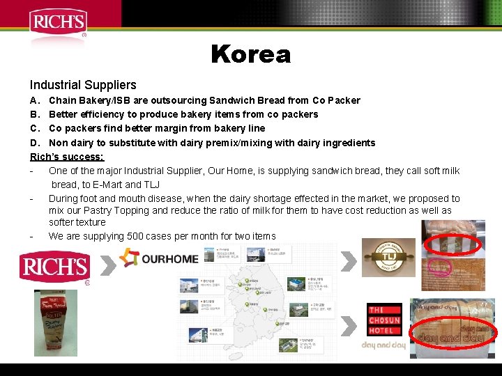 Korea Industrial Suppliers A. Chain Bakery/ISB are outsourcing Sandwich Bread from Co Packer B.