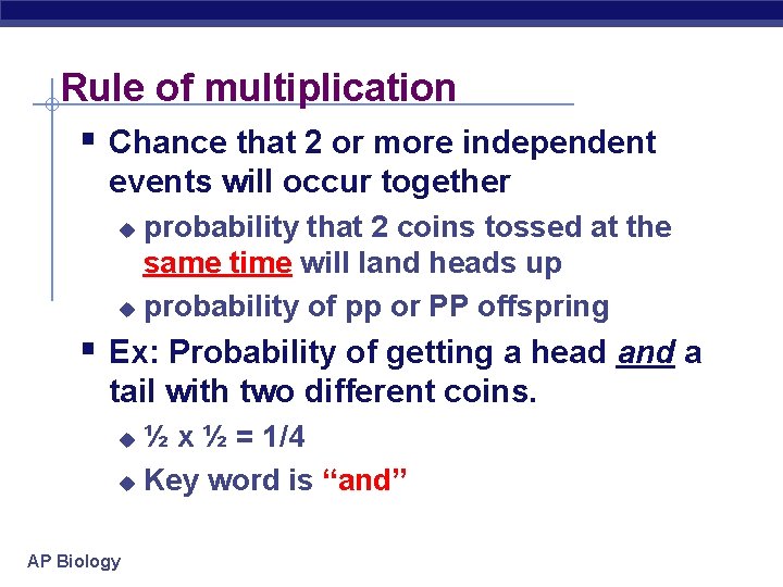 Rule of multiplication § Chance that 2 or more independent events will occur together