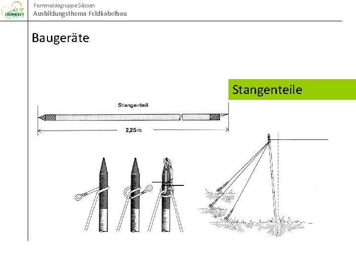 Fernmeldegruppe Sössen Ausbildungsthema Feldkabelbau Baugeräte Stangenteile 