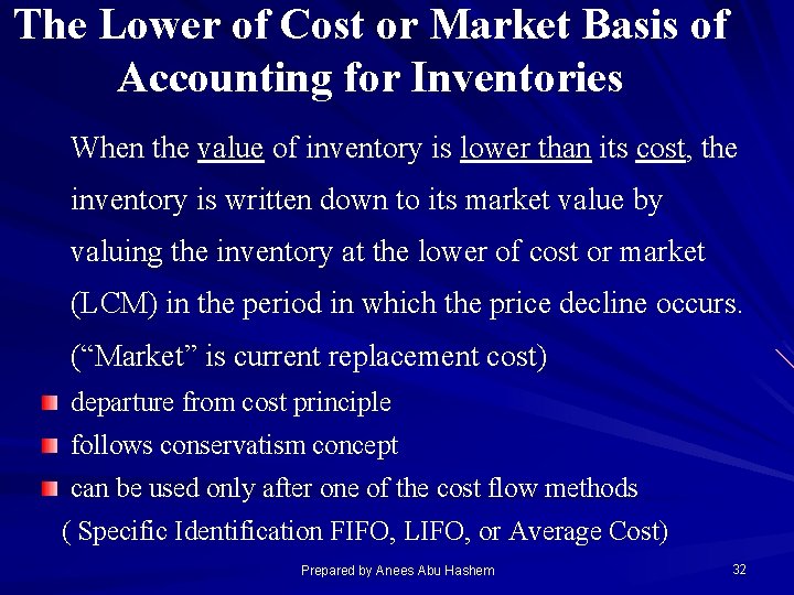 The Lower of Cost or Market Basis of Accounting for Inventories When the value