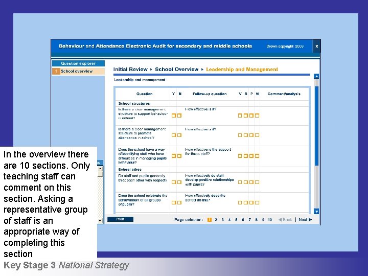 In the overview there are 10 sections. Only teaching staff can comment on this