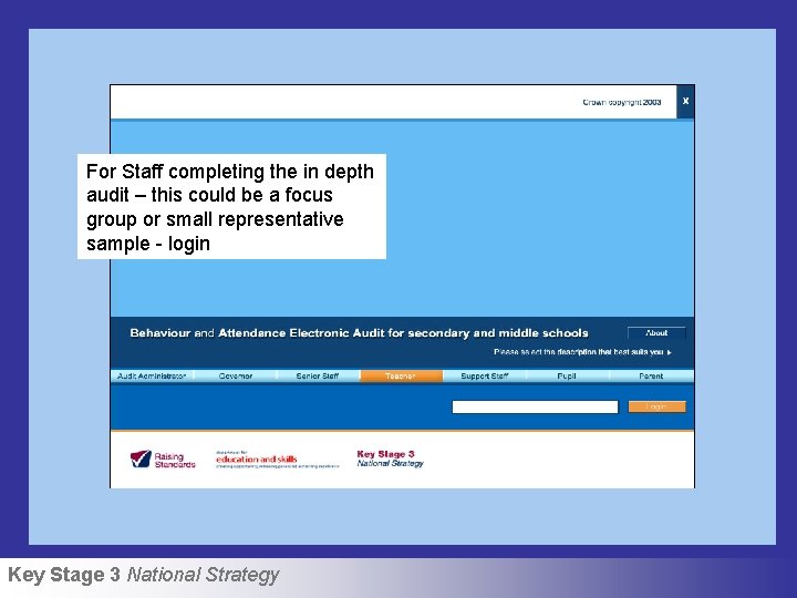 For Staff completing the in depth audit – this could be a focus group