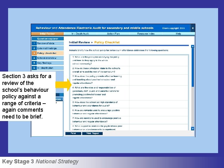 Section 3 asks for a review of the school’s behaviour policy against a range