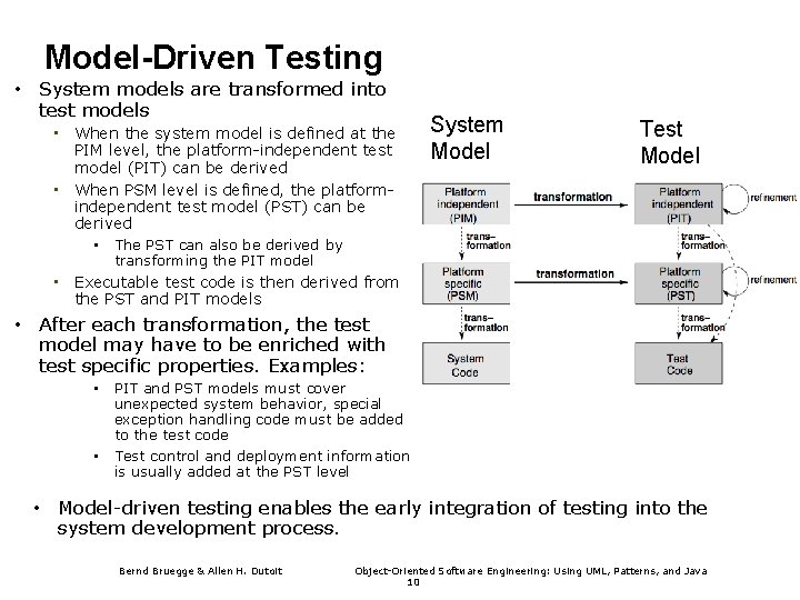Model-Driven Testing • System models are transformed into test models • When the system
