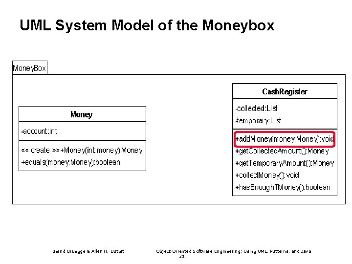 UML System Model of the Moneybox Bernd Bruegge & Allen H. Dutoit Object-Oriented Software