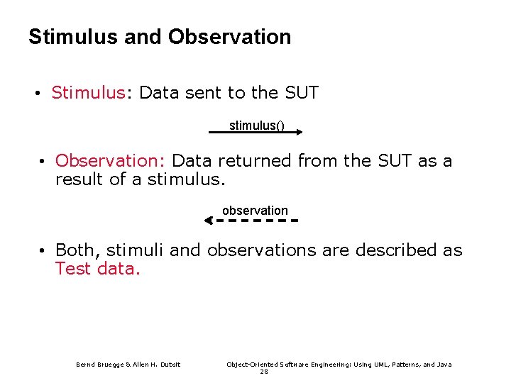 Stimulus and Observation • Stimulus: Data sent to the SUT stimulus() • Observation: Data