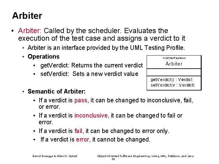 Arbiter • Arbiter: Called by the scheduler. Evaluates the execution of the test case