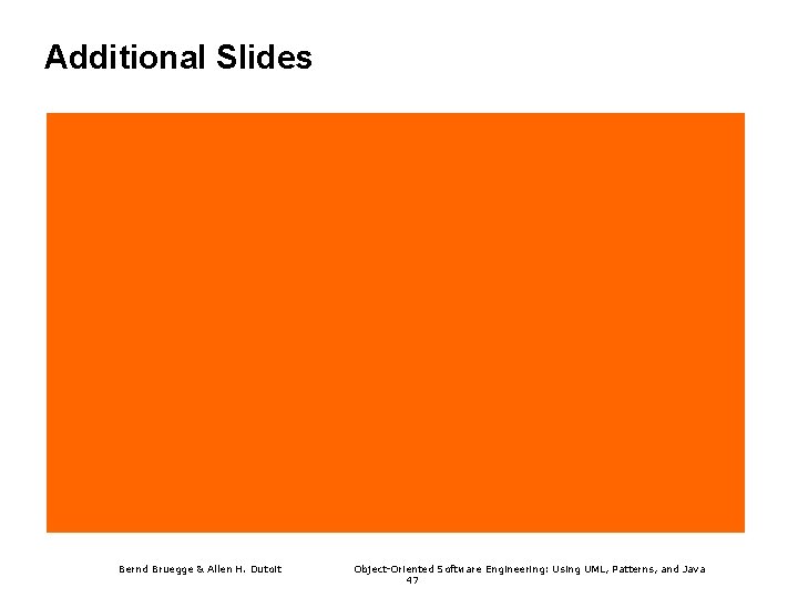 Additional Slides Bernd Bruegge & Allen H. Dutoit Object-Oriented Software Engineering: Using UML, Patterns,