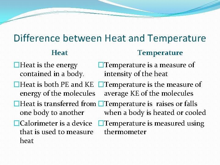 Difference between Heat and Temperature Heat Temperature �Heat is the energy �Temperature is a Difference between Heat and Temperature Heat Temperature �Heat is the energy �Temperature is a