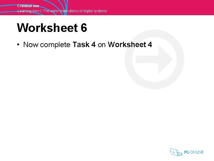 Criminal use Learning Aim C The wider implications of digital systems Worksheet 6 •