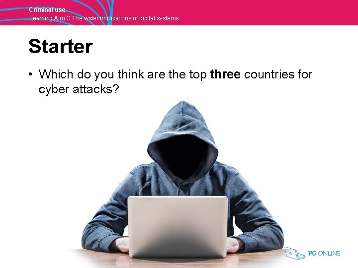 Criminal use Learning Aim C The wider implications of digital systems Starter • Which