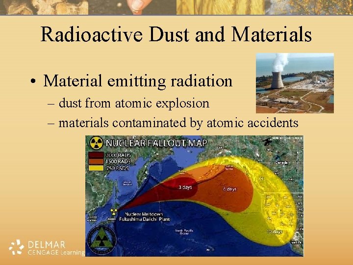 Radioactive Dust and Materials • Material emitting radiation – dust from atomic explosion –