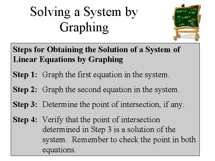 Solving a System by Graphing Steps for Obtaining the Solution of a System of