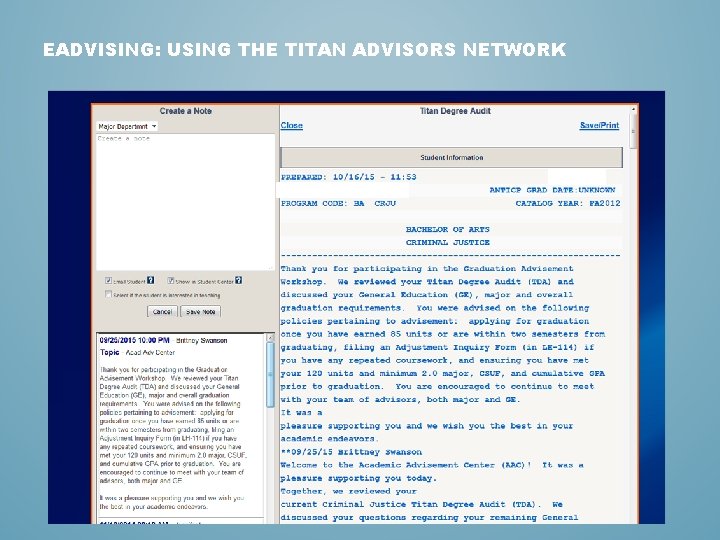 EADVISING: USING THE TITAN ADVISORS NETWORK 