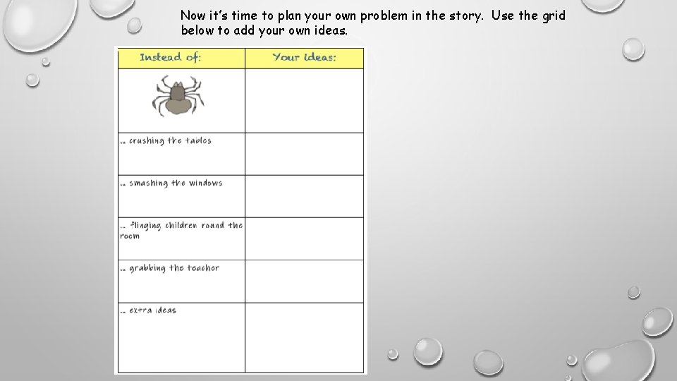 Now it’s time to plan your own problem in the story. Use the grid