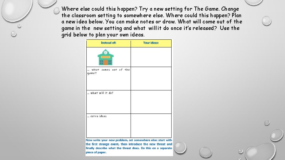 Where else could this happen? Try a new setting for The Game. Change the